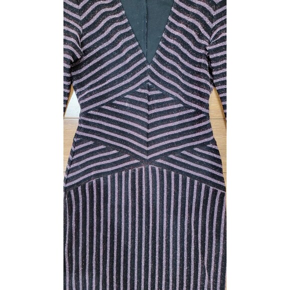 Fleur Du Mal Mitered Long Sleeve Body Midi Dress Striped Glitter Size Large - Picture 5 of 12